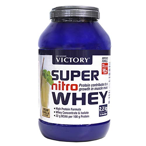 Victory Super Nitro Whey Vainilla (2,2 kg). Concentrado y aislado de suero. fuente proteica rica en BCAAs. Recuperación muscular. Con L-Glutamina, Vitamina B6 y Calcio.