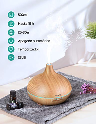 VICTSING 7-Color LED, 4 Temporizador Humidificador Ultrasónico Aromaterapia, 14 W, Amarillo