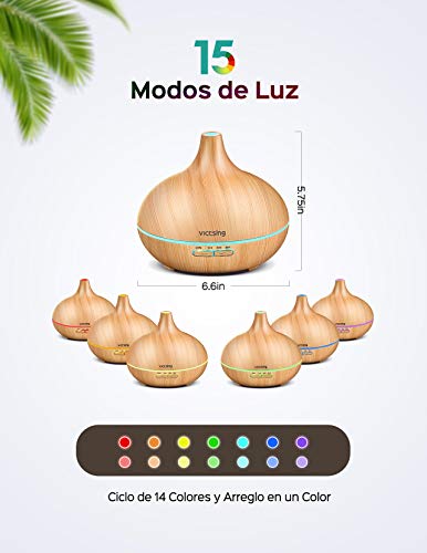 VICTSING 7-Color LED, 4 Temporizador Humidificador Ultrasónico Aromaterapia, 14 W, Amarillo