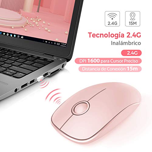 VicTsing Ratón Inalámbrico Delgado Mini 2.4G con Receptor Nano, Tecla Silenciosa y Preciso, 1600 dpi, Ordenador Portátil/PC/Tableta(Rosa)