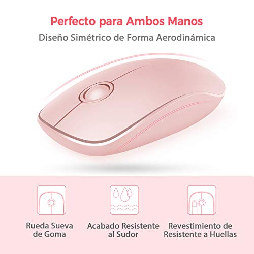 VicTsing Ratón Inalámbrico Delgado Mini 2.4G con Receptor Nano, Tecla Silenciosa y Preciso, 1600 dpi, Ordenador Portátil/PC/Tableta(Rosa)