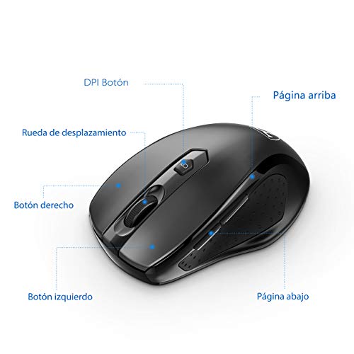 VicTsing Ratón Inalámbrico Mini, Portátil 2.4G con Receptor Nano, 6 Botones, 2400DPI, 5 dpi Adjustables (Negro) VicTsing Ratón Inalámbrico Mini, Portátil 2.4G con Receptor Nano, 6 Botones, 2400DPI, 5 dpi Adjustables (Negro)