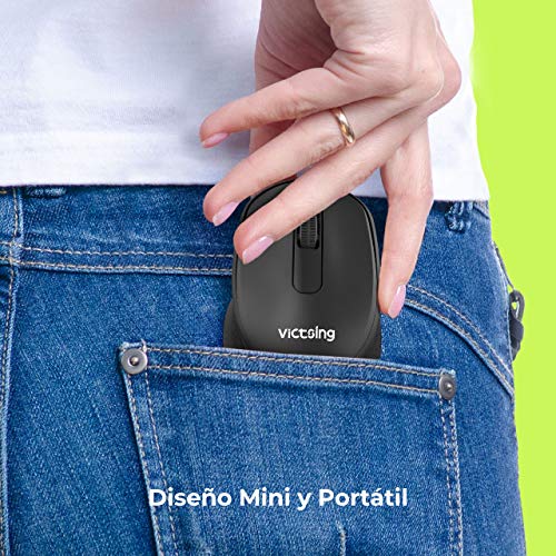 VicTsing Ratón Inalámbrico Silencioso, Mini Portátil 2.4G con Receptor, Ergonómico, 1600 dpi, Compatible con PC, Tableta, Computadora Portátil - Negro