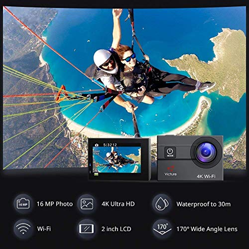 Victure AC600 Camara Deportiva 4K WiFi 16MP Impermeable Cámara Acción Deporte Acuatica Agua de 30m