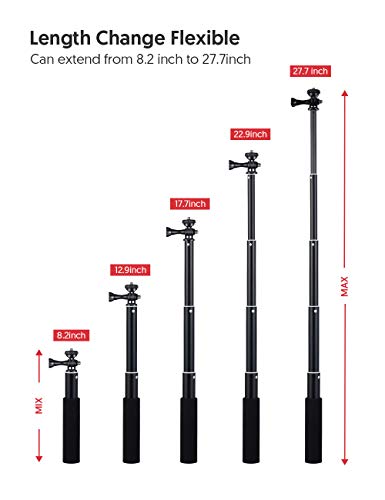 Victure Cámara Deportiva Palo de Selfie Monopod de Aluminio Extensible Portátil Universal Compatible con Action CAM Camaras Deportivas Carcasa Impermeable