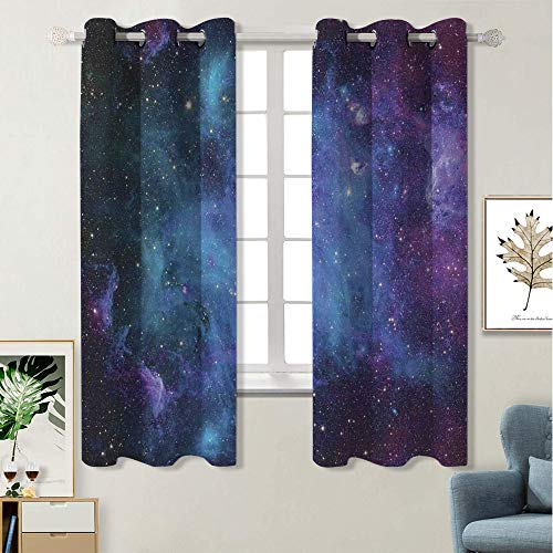 VICWOWONE Space Decorations - Cortinas de privacidad impresas, insonorizadas, cortinas de 183 cm de largo, cortina de café de 182 cm de ancho x 182 cm de largo, color azul marino y morado