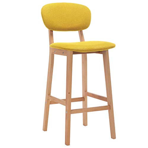 vidaXL 2X Taburetes de Cocina Casa Pub Barra Bistró Restaurante Asiento con Reposapiés Respaldo Silla Alta de Bar Mostrador Tela Amarillo Mostaza