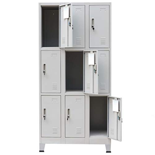 vidaXL Armario Taquilla con 9 Compartimentos Acero 90x45x180 cm Gris Casillero vidaXL Armario Taquilla con 9 Compartimentos Acero 90x45x180 cm Gris Casillero
