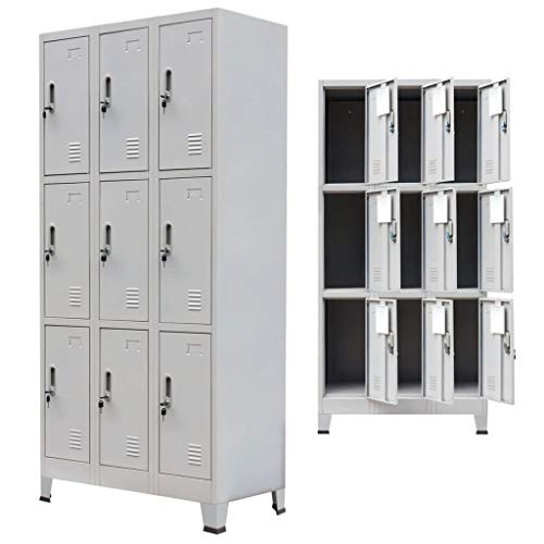 vidaXL Armario Taquilla con 9 Compartimentos Acero 90x45x180 cm Gris Casillero vidaXL Armario Taquilla con 9 Compartimentos Acero 90x45x180 cm Gris Casillero