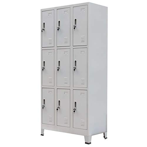 vidaXL Armario Taquilla con 9 Compartimentos Acero 90x45x180 cm Gris Casillero vidaXL Armario Taquilla con 9 Compartimentos Acero 90x45x180 cm Gris Casillero