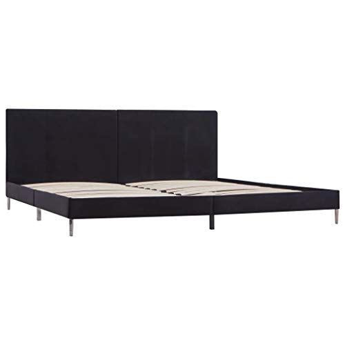 vidaXL Cama Matrimonio Estructura Metal Hierro + Somier Láminas + Cabecero Tapizada Tela para Colchón 180x200 cm No Incluido MDF Patas Metálicas Negro