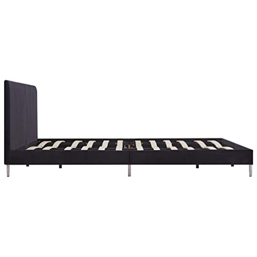 vidaXL Cama Matrimonio Estructura Metal Hierro + Somier Láminas + Cabecero Tapizada Tela para Colchón 180x200 cm No Incluido MDF Patas Metálicas Negro