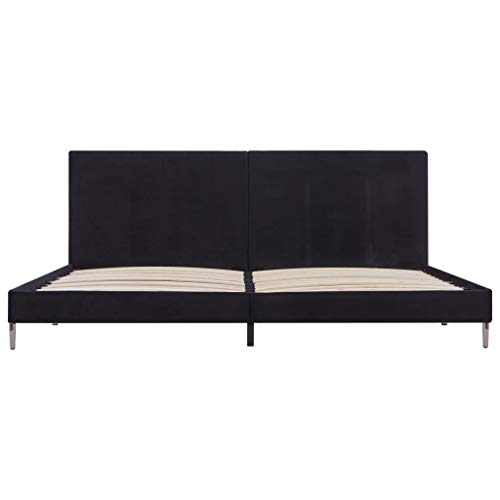 vidaXL Cama Matrimonio Estructura Metal Hierro + Somier Láminas + Cabecero Tapizada Tela para Colchón 180x200 cm No Incluido MDF Patas Metálicas Negro