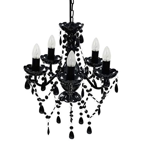 vidaXL Lámpara Colgante de Araña con Cristales Negros 5 Luces Luz de Techo vidaXL Lámpara Colgante de Araña con Cristales Negros 5 Luces Luz de Techo