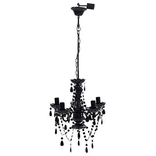 vidaXL Lámpara Colgante de Araña con Cristales Negros 5 Luces Luz de Techo vidaXL Lámpara Colgante de Araña con Cristales Negros 5 Luces Luz de Techo