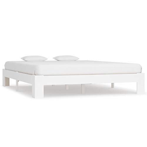 vidaXL Madera Maciza Pino Estructura Cama Somier Mobiliario Casa Clásica Práctica Cómoda Moderna Robusta y Duradera Sin Colchón Blanca 160x200cm