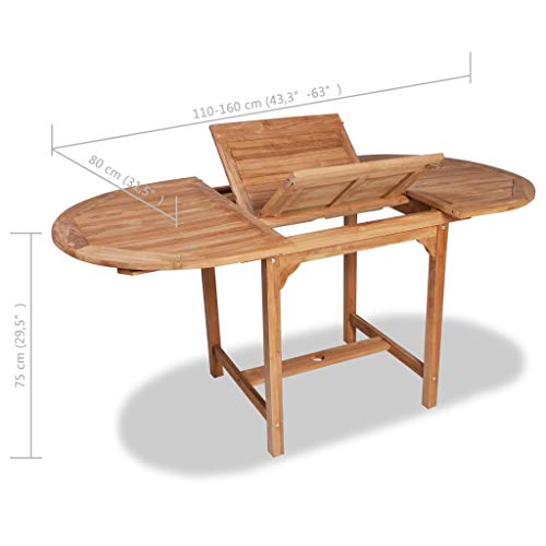 vidaXL Madera Teca Mesa Extensible Jardín (110-160) x80x75 cm Ovalada Exterior vidaXL Madera Teca Mesa Extensible Jardín (110-160) x80x75 cm Ovalada Exterior