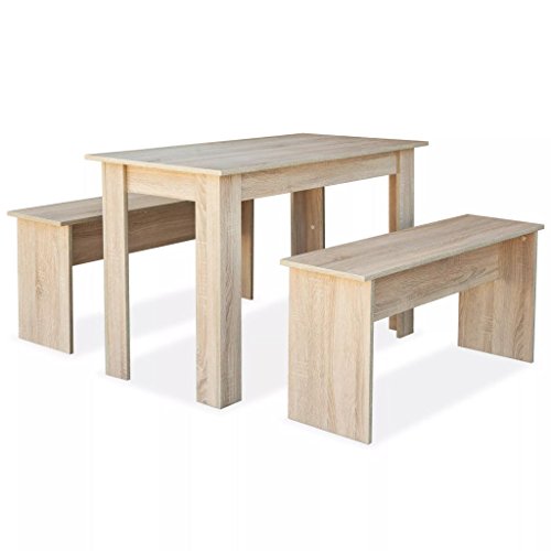 vidaXL Mesa Comedor y Bancos 3 Piezas Madera Color Roble Sala Estar Consola