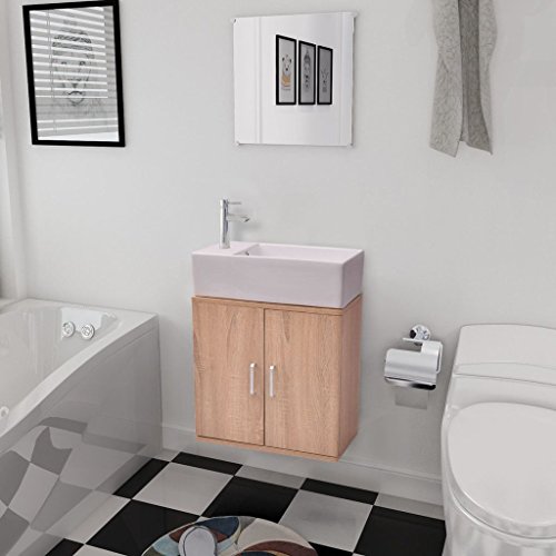 vidaXL Set Completo de Mobiliario de Baño con Lavabo Pack de 3 Unidades de Color Beige