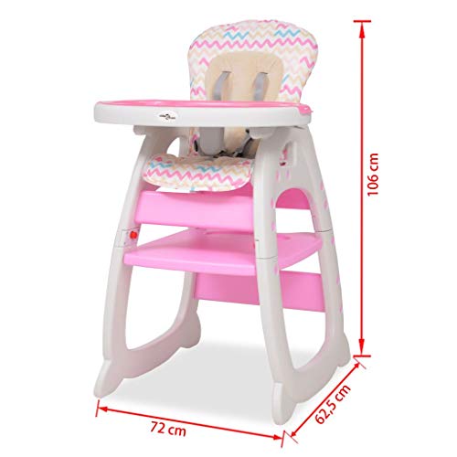 vidaXL Trona Convertible Mesa Rosa Silla Alta Asiento Banco Bebé Niño Infantil