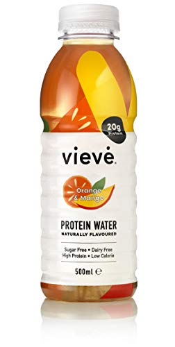 Vieve Agua con Proteína 6x500ml - Naranja y Mango. 20g de Proteína, Sin Azúcar, Sin Grasa y Sin Leche. Alternativa Lista para Beber a los Polvos y Batidos de Proteína