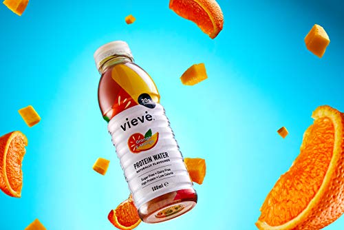 Vieve Agua con Proteína 6x500ml - Naranja y Mango. 20g de Proteína, Sin Azúcar, Sin Grasa y Sin Leche. Alternativa Lista para Beber a los Polvos y Batidos de Proteína