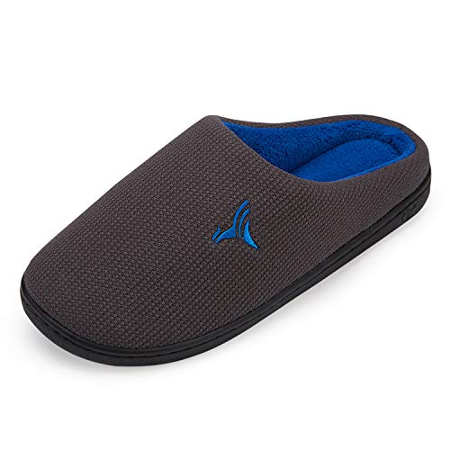 VIFUUR Hombre Zapatillas de casa Espuma de Memoria de Alta Densidad Cálido Interior Lana al Aire Libre Forro de Felpa Suela Antideslizante Zapatos Gris Oscuro/Azul 44/45