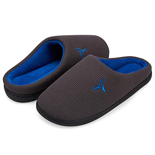 VIFUUR Hombre Zapatillas de casa Espuma de Memoria de Alta Densidad Cálido Interior Lana al Aire Libre Forro de Felpa Suela Antideslizante Zapatos Gris Oscuro/Azul 44/45