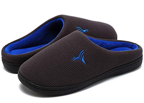 VIFUUR Hombre Zapatillas de casa Espuma de Memoria de Alta Densidad Cálido Interior Lana al Aire Libre Forro de Felpa Suela Antideslizante Zapatos Gris Oscuro/Azul 44/45