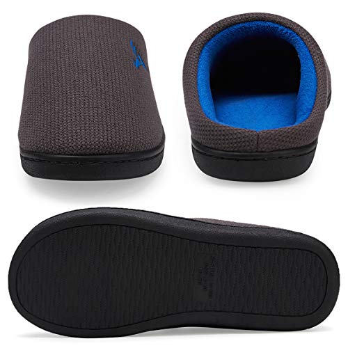 VIFUUR Hombre Zapatillas de casa Espuma de Memoria de Alta Densidad Cálido Interior Lana al Aire Libre Forro de Felpa Suela Antideslizante Zapatos Gris Oscuro/Azul 40/41