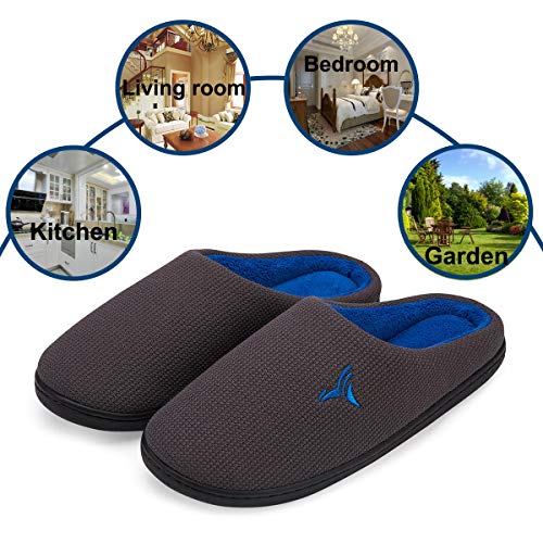 VIFUUR Hombre Zapatillas de casa Espuma de Memoria de Alta Densidad Cálido Interior Lana al Aire Libre Forro de Felpa Suela Antideslizante Zapatos Gris Oscuro/Azul 42/43