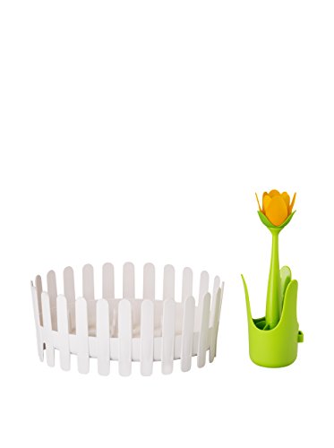 Vigar Flower Power Escurrevajilla y Cubiertos, Material: Polipropileno, ABS y Silicona, Blanco y Verde, Dimensiones: 36 x 28.5 x 36 cm