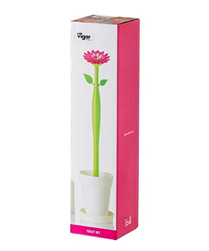 Vigar Flower Power Set Escobillero WC, Blanco, 12 x 12 x 48.5 cm