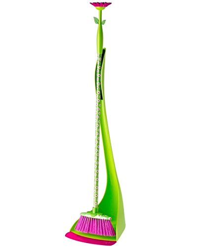 VIGAR - Set Barrer Flower Power | Juego de Escoba y Recogedor de diseño - Rosa y verde (pintura sin plomo)