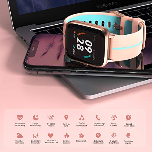 Vigorun Reloj Inteligente, Smartwatch Fitness Rastreador de Actividad con Monitor de Ritmo Cardíaco y Sueño, Pantanlla Táctil, GPS Incorporado, 14 Modos de Deportes, 5ATM Impermeable para Hombre Mujer