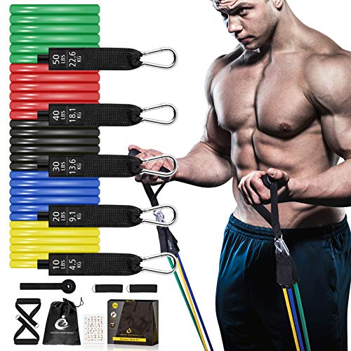 Vikaster Bandas Elásticas 150LBS, Juego de Bandas de Resistencia - Interior/Exterior Set de Bandas de Resistencia, 12 Pack Tubos de Ejercicios Bolsa de Transporte - Terapia Física - Fitness