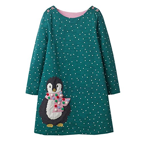 VIKITA Niñas Vestidos Algodón Animal Bordado Manga Larga Vestido para Niños JM7735 3T VIKITA Niñas Vestidos Algodón Animal Bordado Manga Larga Vestido para Niños JM7735 3T