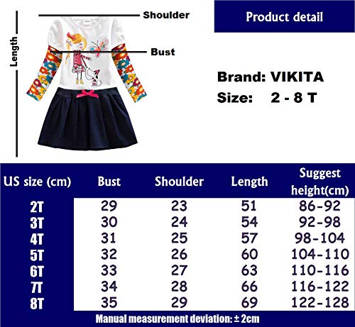 VIKITA Vestido Dibujos Floral Manga Larga Algodón Casual Niñas LH5926 3T VIKITA Vestido Dibujos Floral Manga Larga Algodón Casual Niñas LH5926 3T