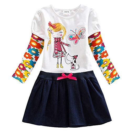 VIKITA Vestido Dibujos Floral Manga Larga Algodón Casual Niñas LH5926 3T VIKITA Vestido Dibujos Floral Manga Larga Algodón Casual Niñas LH5926 3T