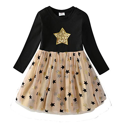 VIKITA Vestido Invierno Manga Larga Tul Algodón Bordado Unicornio para Niñas LH4880 5T VIKITA Vestido Invierno Manga Larga Tul Algodón Bordado Unicornio para Niñas LH4880 5T