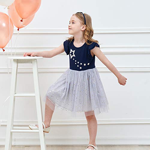 VIKITA Vestido Patrón de Mariposa Unicornio Algodón Tulle Tutu Manga Corta Niñas SH4581 4T