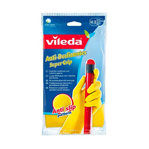 Vileda 146096 Guante Super Grip, ideal para tareas de limpieza domésticas, relieve antideslizante, forro interior de algodón, Amarillo