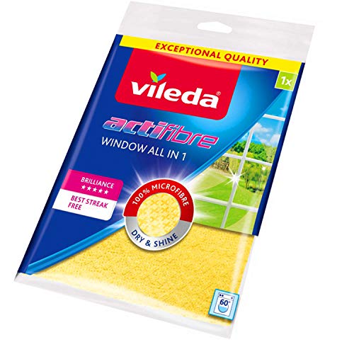 Vileda Actifibre Bayeta para Cristales, Gamuza, Amarillo, 36 cm x 32 cm Vileda Actifibre Bayeta para Cristales, Gamuza, Amarillo, 36 cm x 32 cm