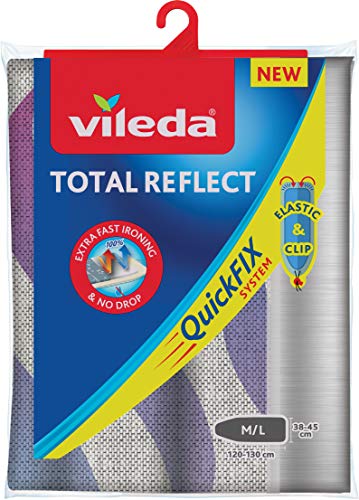 Vileda Total Reflect - Funda de Planchar Metálica, Refleja el Vapor sobre la Ropa, para un Planchado Extra Rápido, Ajustable, color Gris, 120–130 x 38-45cm