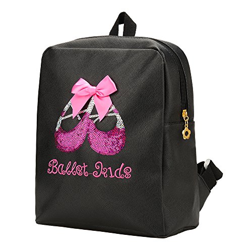 VILLAVIVI Bolsos de Ballet Deportes Bolsa de Danza para Niñas Mayores (Negro con Arco Rosado y Lentejuelas)