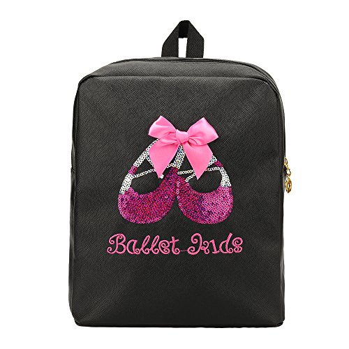 VILLAVIVI Bolsos de Ballet Deportes Bolsa de Danza para Niñas Mayores (Negro con Arco Rosado y Lentejuelas)