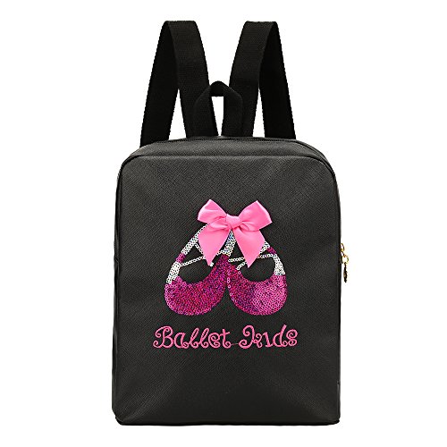 VILLAVIVI Bolsos de Ballet Deportes Bolsa de Danza para Niñas Mayores (Negro con Arco Rosado y Lentejuelas)