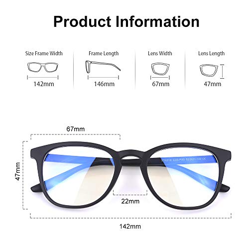 Vimbloom Gafas Ordenador Gaming UV Luz Filtro Proteccion Azul Mujer Hombre Para Antifatiga Gafas Luz Azul VI387 (Negro mate)