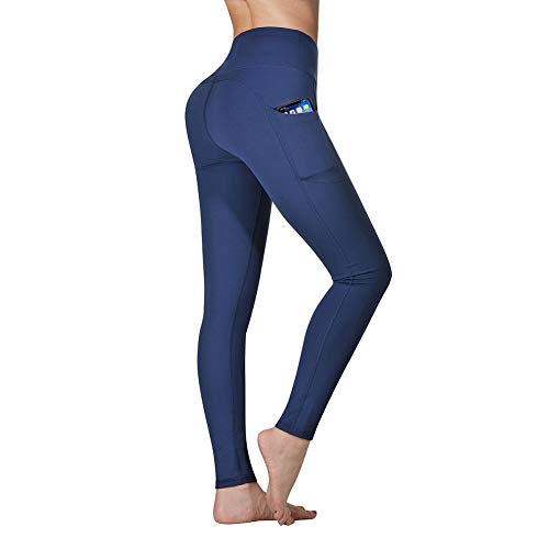 Vimbloom Pantalón Deportivo de Mujer Cintura Alta Leggings para Running Fitness Yoga Leggings VI263 (Azul profundo, L)