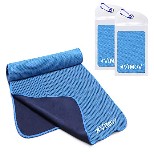 VIMOV Toalla Refrescante 2 Pack con Funda, Blue Ice Towel Neck Wrap para Deportes, Entrenamiento, Gimnasio, Yoga, Tenis, Viajes, Correr, Senderismo